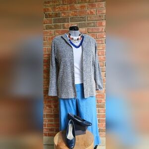 BonWorth Blue and White Blazer with Classic Boucle Texture